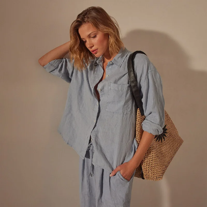 Flash Sale Fever Linen Oversized Shirt - Open Sky Pigment