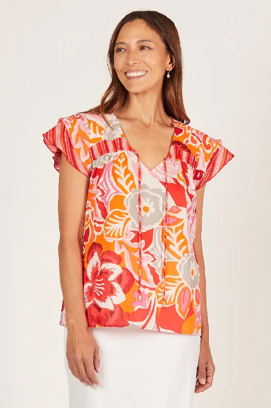 Refined Fashion Sale Goldie Flutter Sleeve Top in Coralene