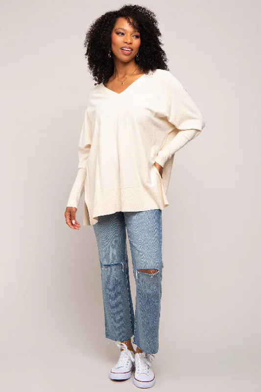 Classy Style Discounts Cream Knit Long Dolman Sleeve Top