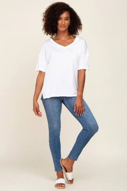 Smart Casual Deals White Pocketed V-Neck Top