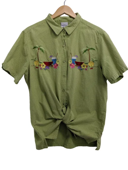 On-Trend Fashion Offers [XL] Embroidered Fruit Gingham Button-Up