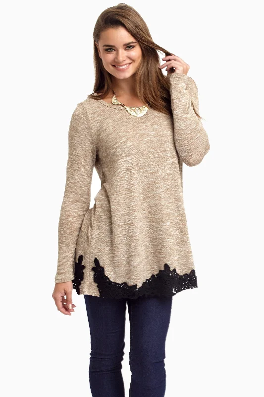 Fall Sale, Prices Drop Beige Knit Crochet Trim Top