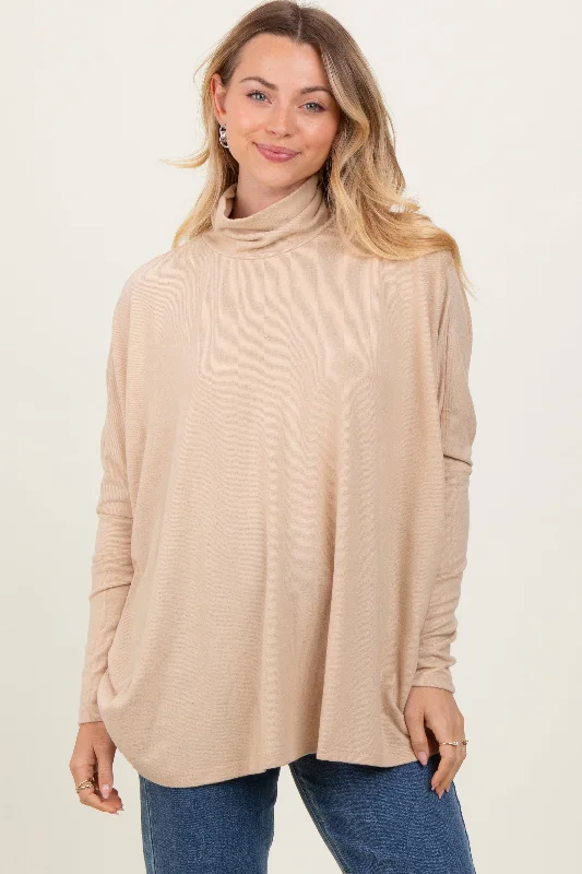 Seasonal Style Discounts Cream Brushed Knit Turtleneck Dolman Sleeve Top