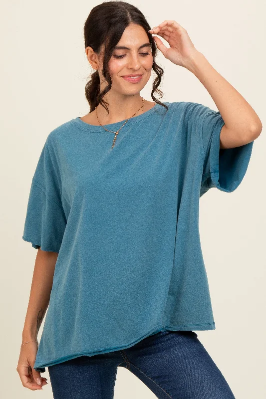 End-Of-Season Clearance Teal Raw Rolled Hem Top