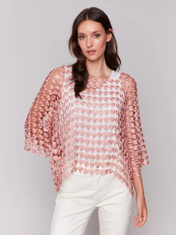 Clearance Event Textured Crochet Heart Top - Guava