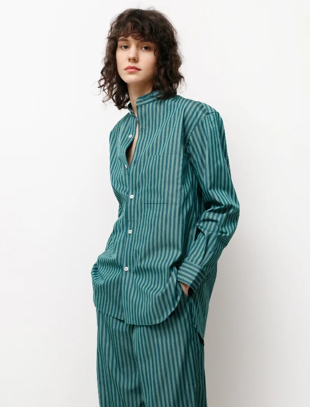 Budget Saver Mao Shirt Green Stripes