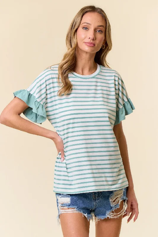 Sleek Style Discounts Jade Striped Ruffle Sleeve Top