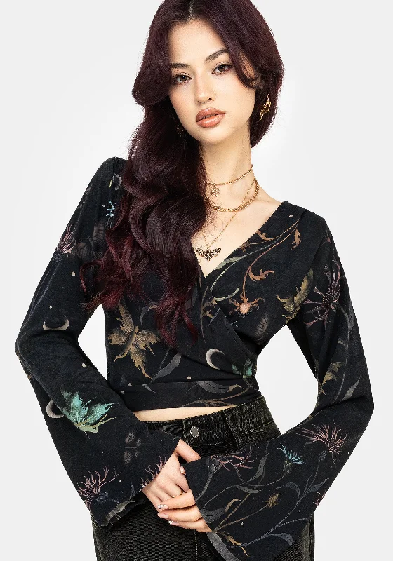 Seasonal Clearance Rosanella Floral Print Flare Sleeve Wrap Top