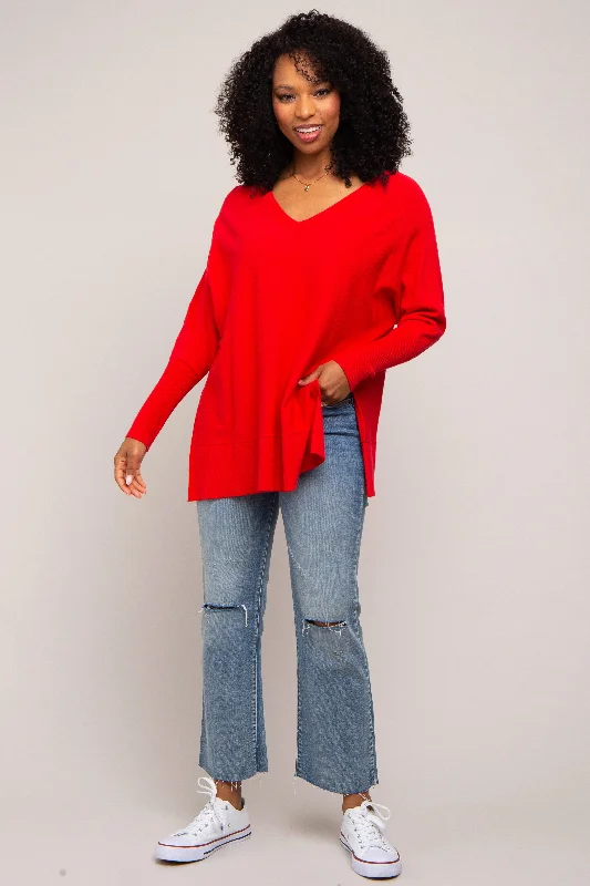 Sleek Style Discounts Red Knit Long Dolman Sleeve Top