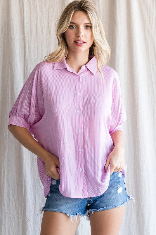 Feminine Style Promotions Pink Satin Button Up Top