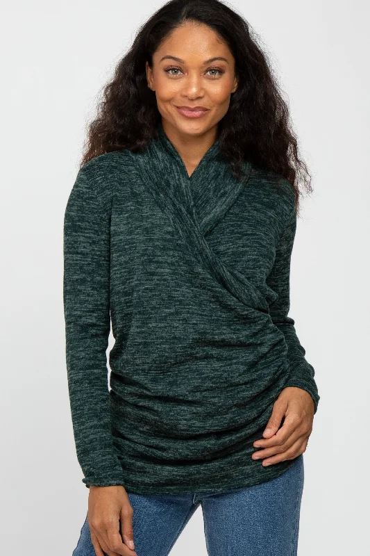 Must-Have Style Discounts Green Soft Heathered Draped Wrap Nursing Top