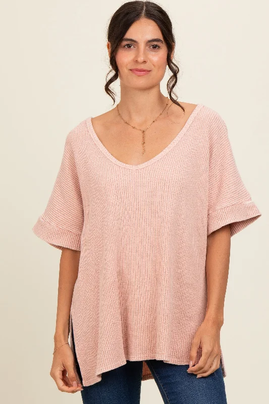 Effortless Style, Endless Impact Mauve Waffle Knit V-Neck Top