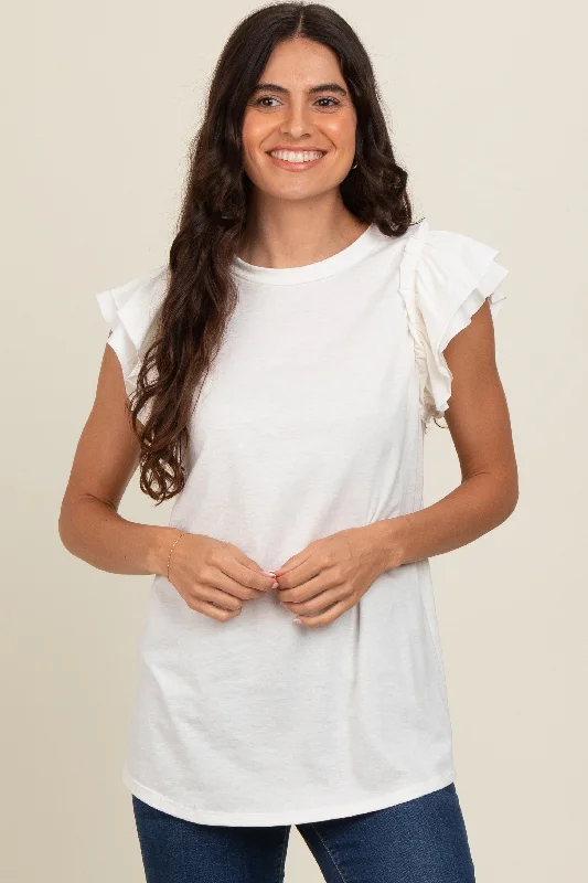 Sustainable Fashion Extravaganza Ivory Double Ruffle Sleeve Top