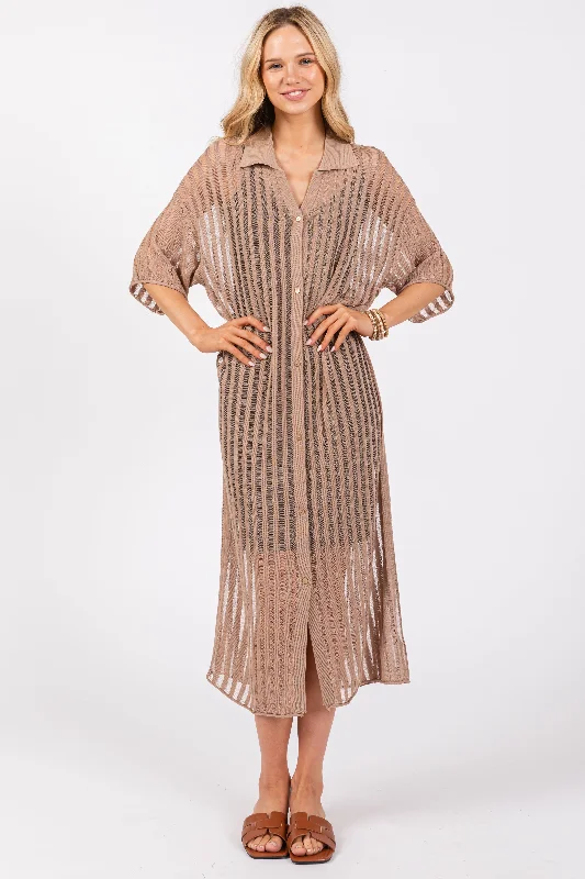 Seasonal Clearance Taupe Distressed Collared Cover-Up