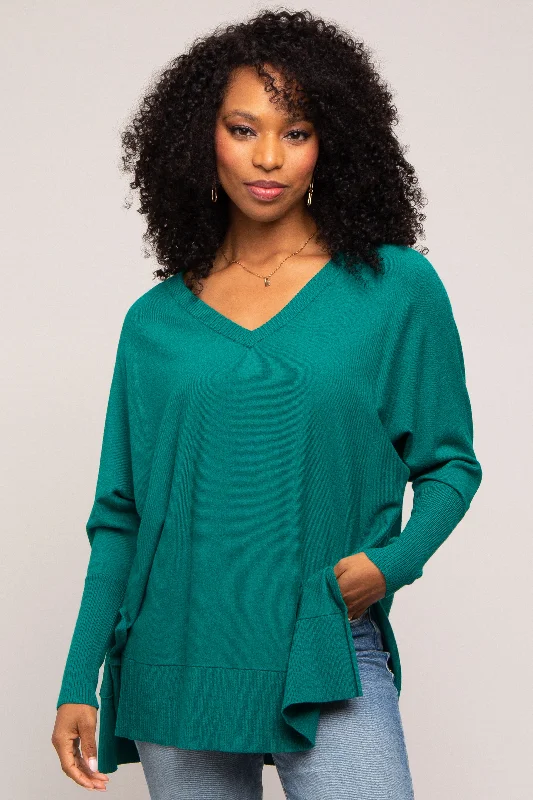 Hot Sale Hunter Green Knit Long Dolman Sleeve Top