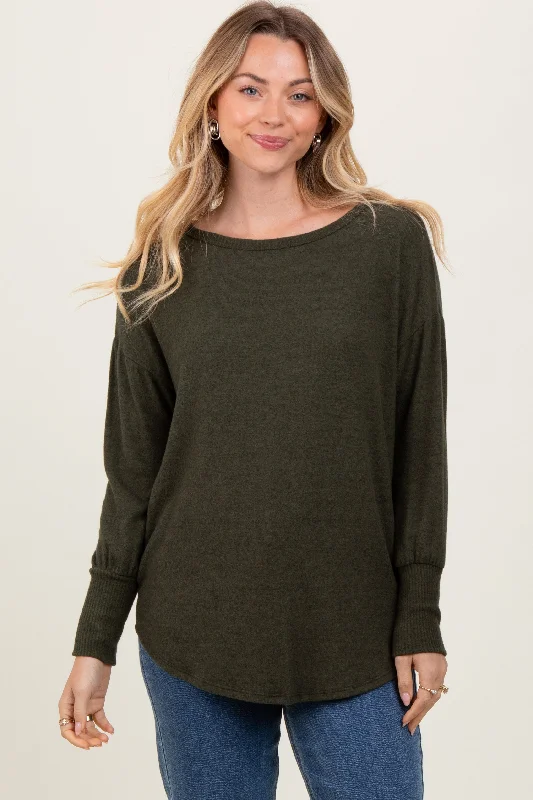 Top Brand Discounts Olive Premium Basic Cuffed Loose Fit Top