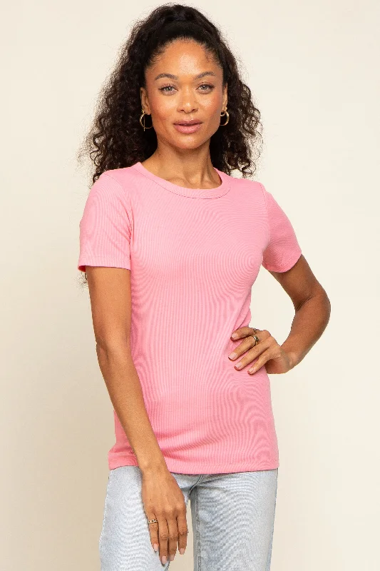 Weekend Exclusive Pink Ribbed V-Neck Top