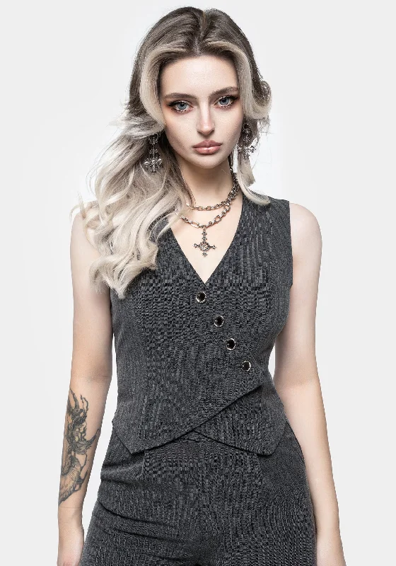 Unleash Your Trend Driven Style Moonage Herringbone Asymmetric Waistcoat - Grey