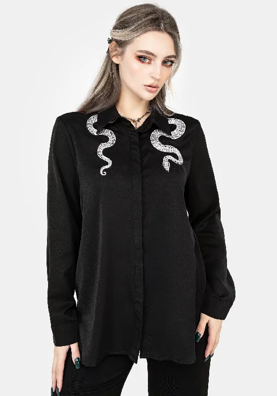 Chic And Edgy Slither Embroidered Snake Shirt