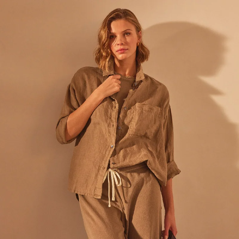 Style Breakthroughs Linen Oversized Shirt - Cashew Pigment