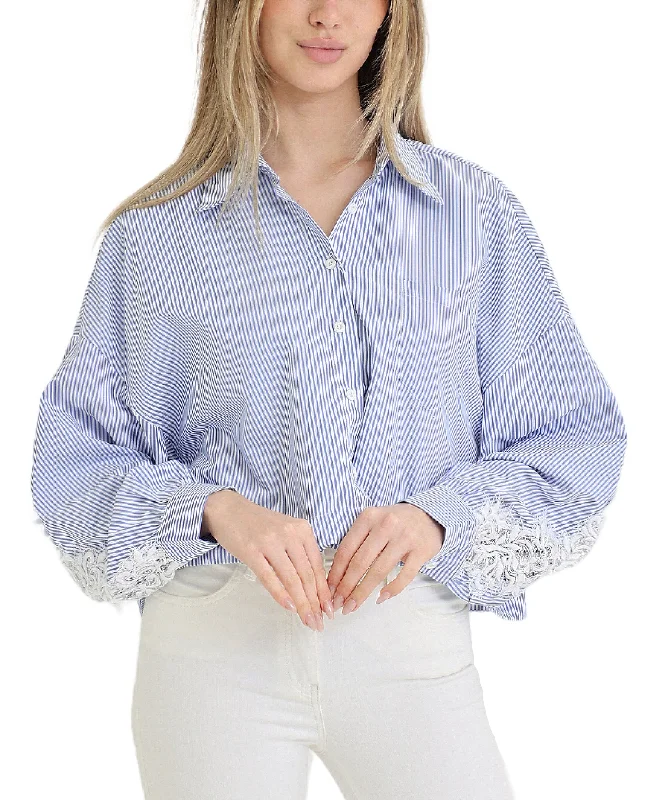 Timeless Elegance Sale Striped Top w/ Lace Detail