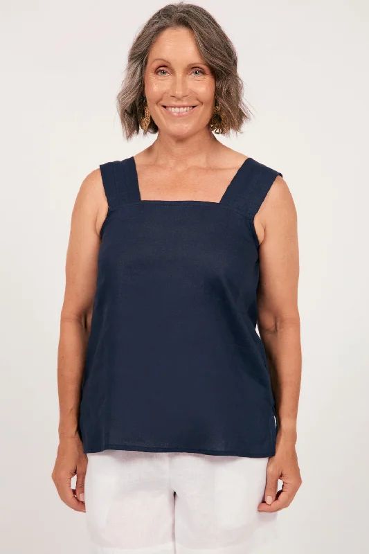 Statement Fashion Offers Bec Linen Top in Navy