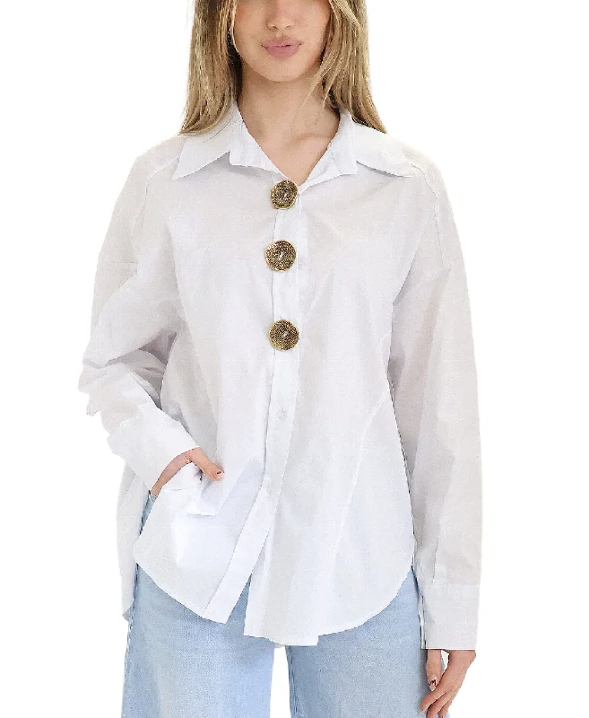 Feminine Style Promotions Top w/ Large Button Accents