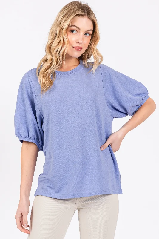 Classic Chic Deals Light Blue Short Puff Sleeve Top