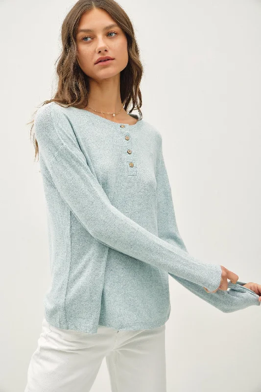 Style Without Limits Light Blue Brushed Knit Henley Top