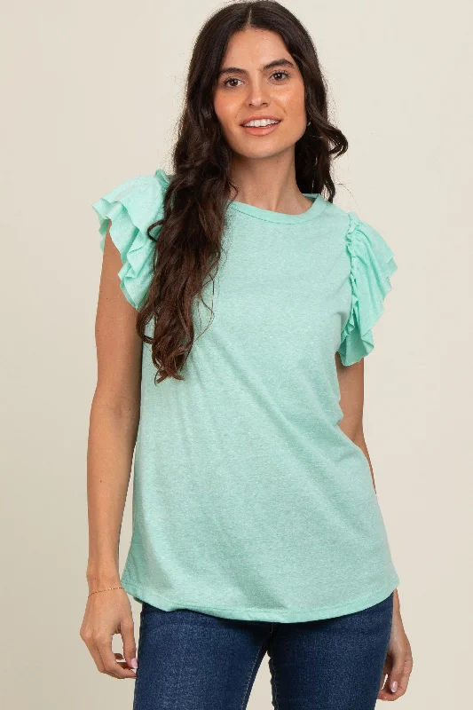 Hot Picks Mint Double Ruffle Sleeve Top