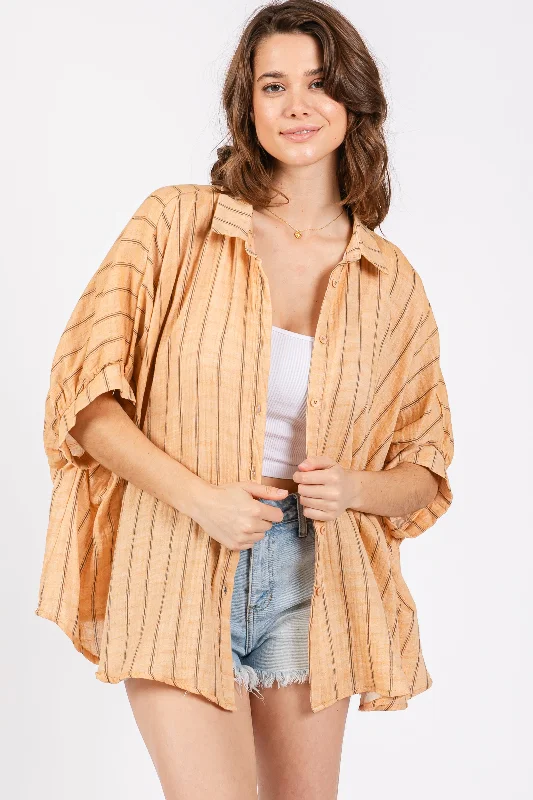 Classic Modern Offers Yellow Striped Collared Oversized Top