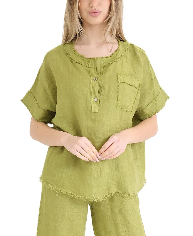 Luxury Fashion Discounts Frayed Edge Linen Top