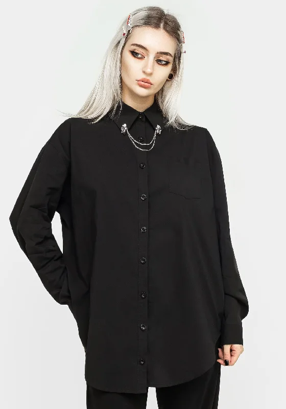 The Latest Trends Chiromancy Collar Loose Fit Shirt - Black