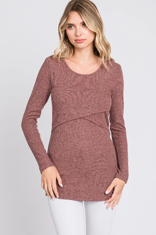 Flash Sale Fever Mauve Ribbed Crossover Nursing Top