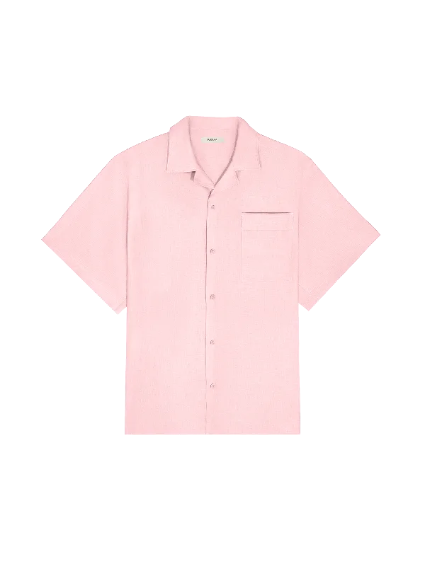 Catch Every Fashion Trend Womens DNA Aloe Linen Camp Collar Shirt—magnolia pink