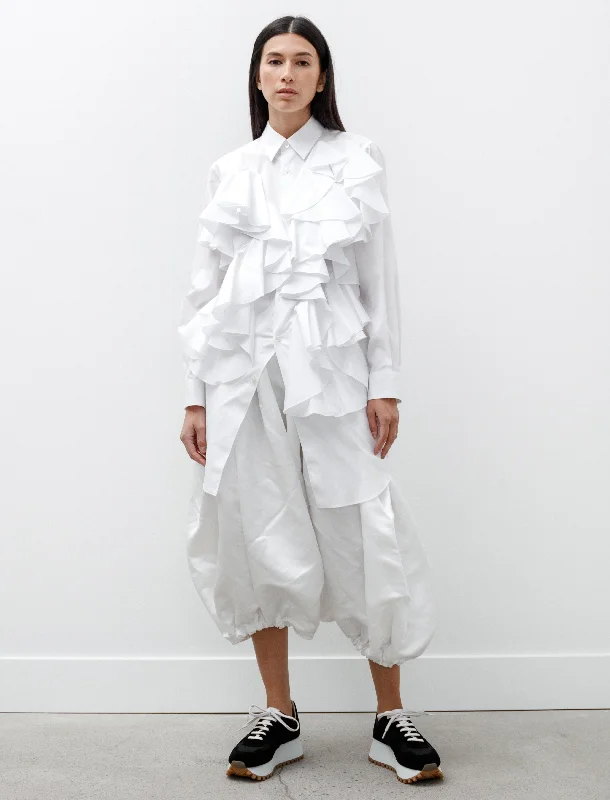 Sophisticated Fashion Long Abstract Ruffle Shirt White