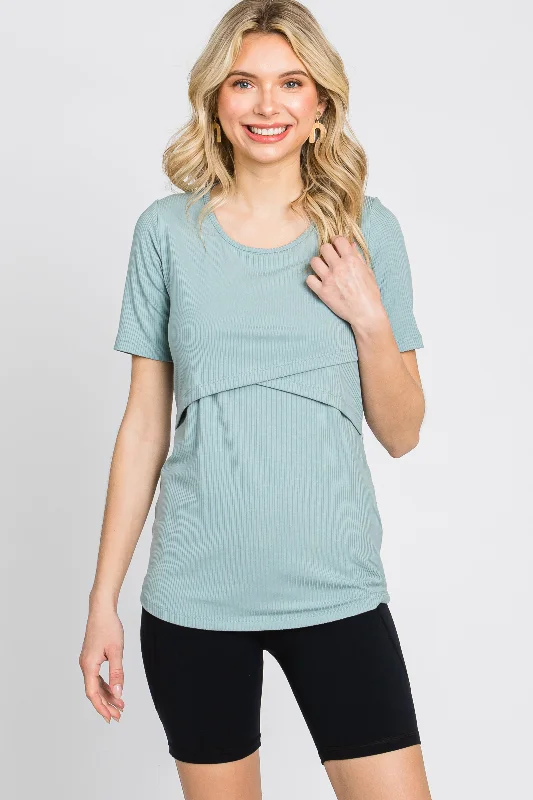 Mega Sale Mint Green Ribbed Wrap Front Nursing Top