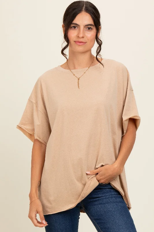 Holiday Glam Taupe Raw Rolled Hem Top