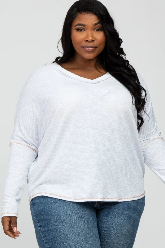 Sophisticated Style Offers Ivory Contrast Stitch Plus Dolman Sleeve Top