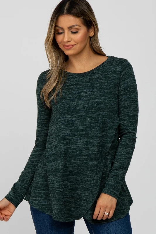 Urban Fashion Forest Green Heather Knit Layered Front Nursing Top