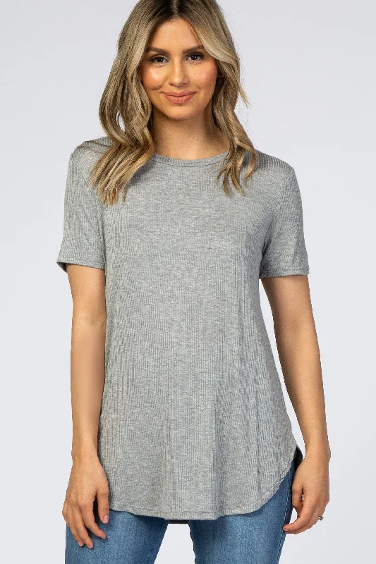 Boutique Styles Heather Grey Ribbed Round Hem Top