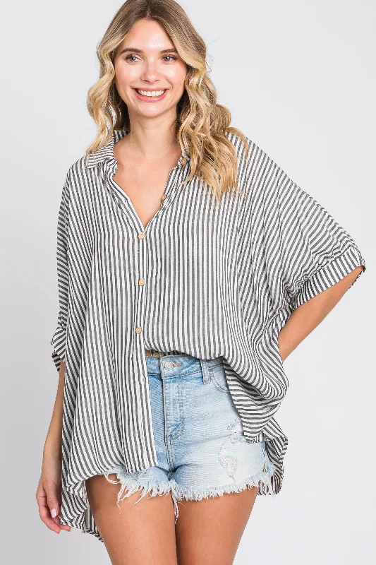 Massive Selection Sale Charcoal Striped Button Up Dolman Top