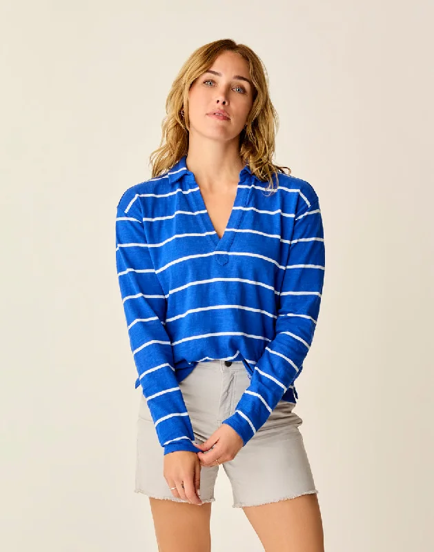 Stylish Deals Mara Slub Polo: Billie Blue Stripe