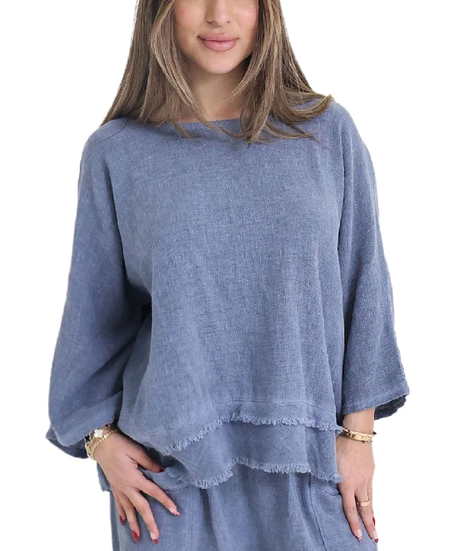 Elevated Casual Discounts Linen & Cotton Combo Tiered Top