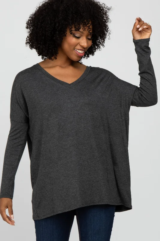 Clearance Event Charcoal V-Neck Top