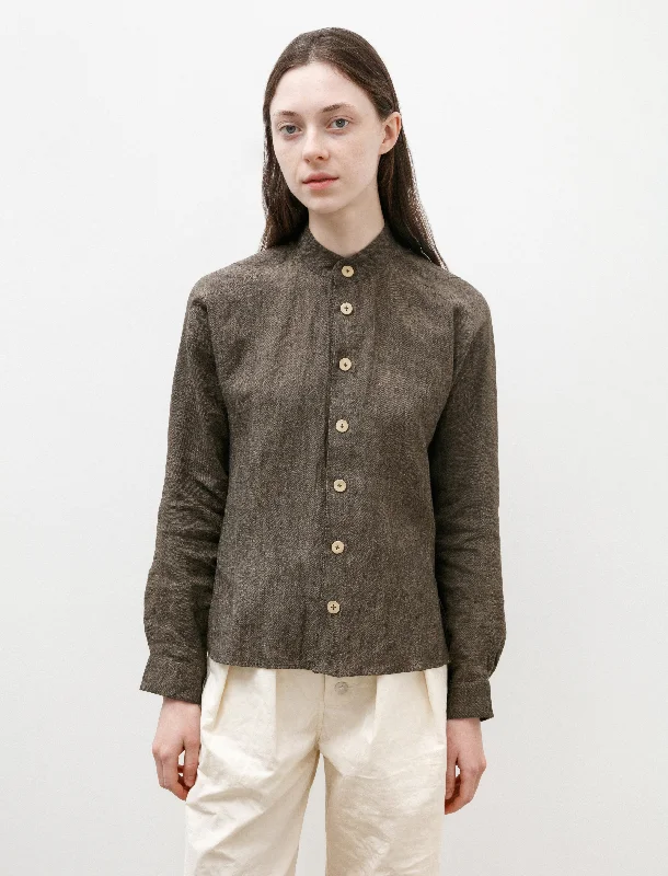 Clearance Event Mandarin Collar Shirt Walnut Linen