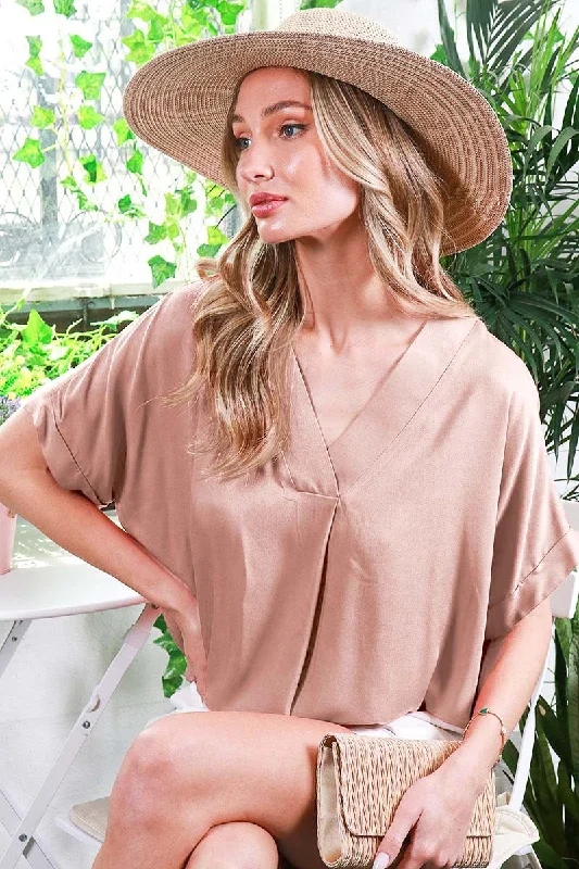 Trendy Threads Mocha V-Neck Pin-Tuck Detail Top