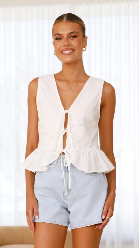 Holiday Attire Sale Utari Tie Front Top - White