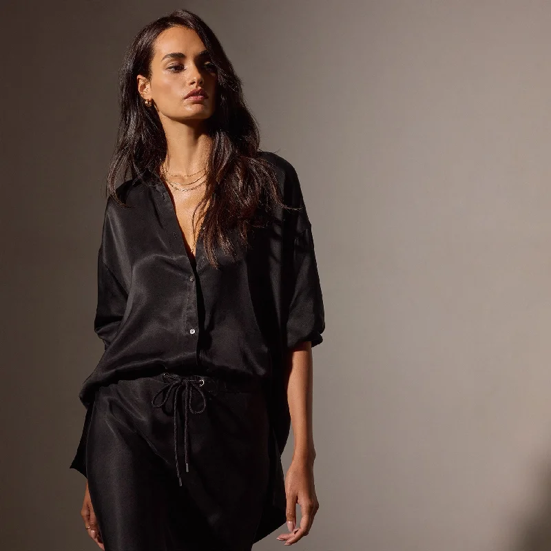 New Season Fashion Preview Satin Oversized Shirt - Black