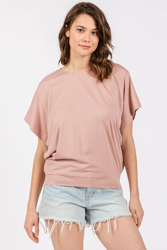 Limited Time Light Pink Round Neck Dolman Sleeve Top